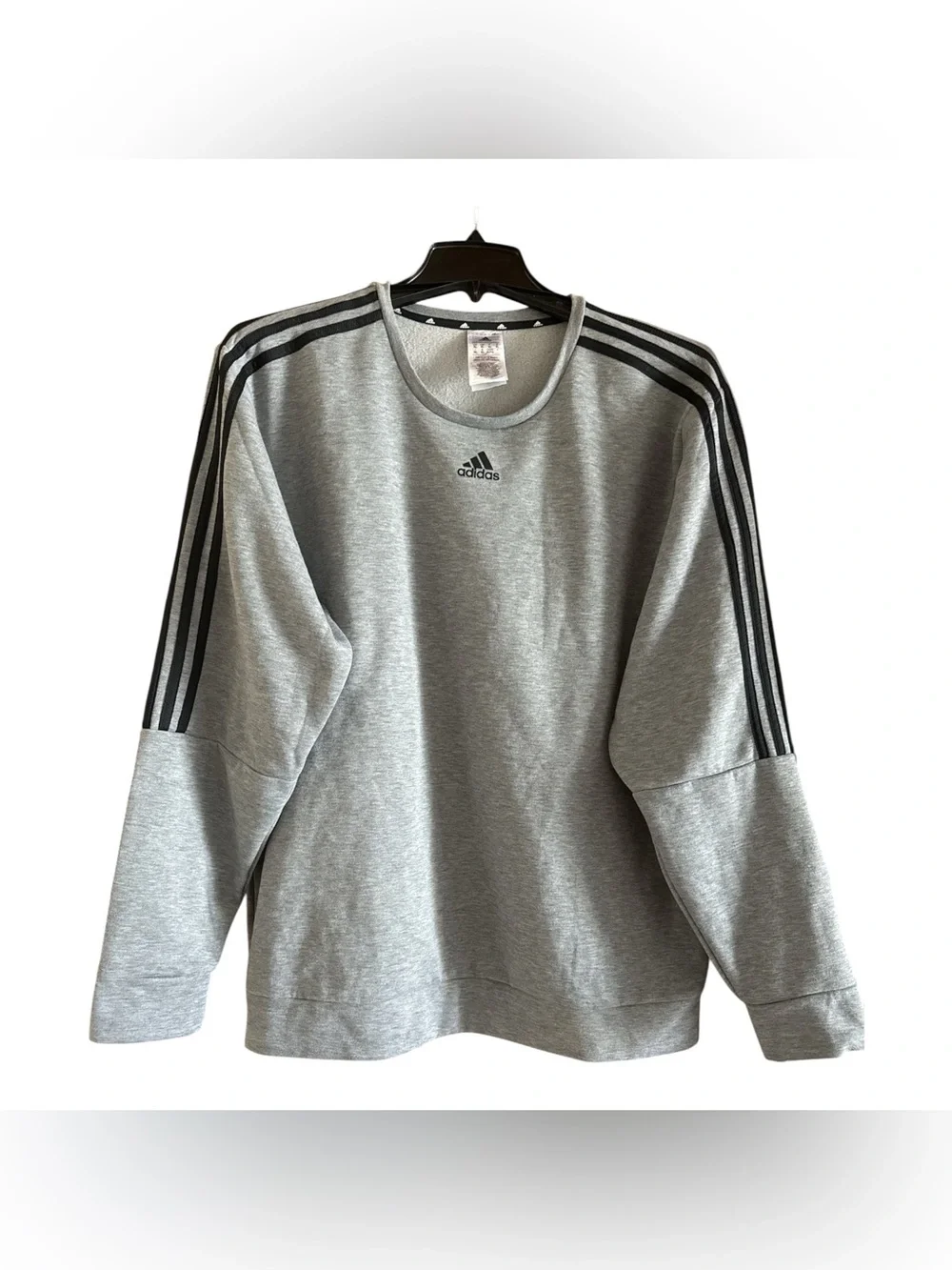 Adidas‎ Essentials 3 Stripes Gray Fleece Crewneck Sweatshirt Mens XL Logo